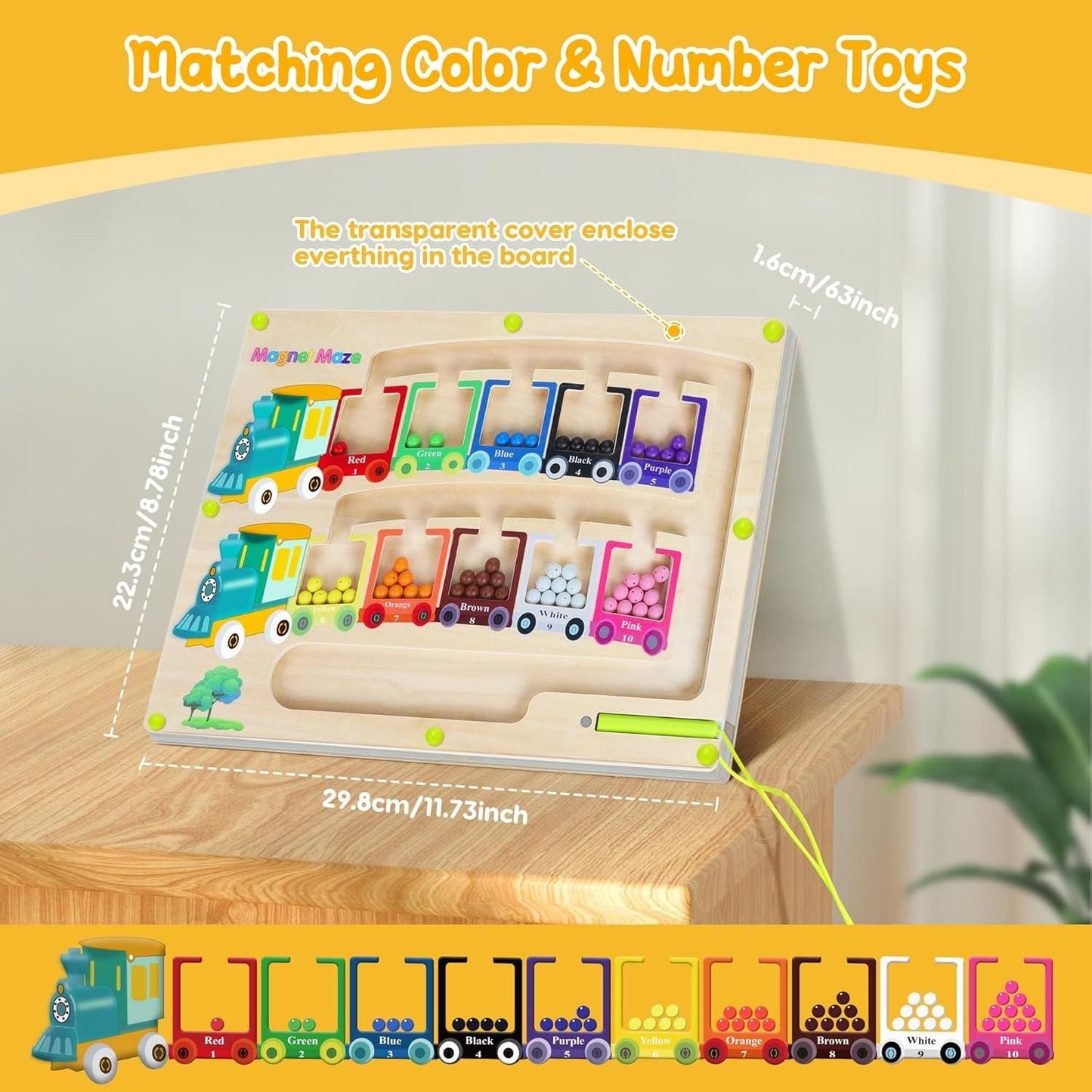 Magnetic Colour & Number Maze - Wooden Puzzle Game Board