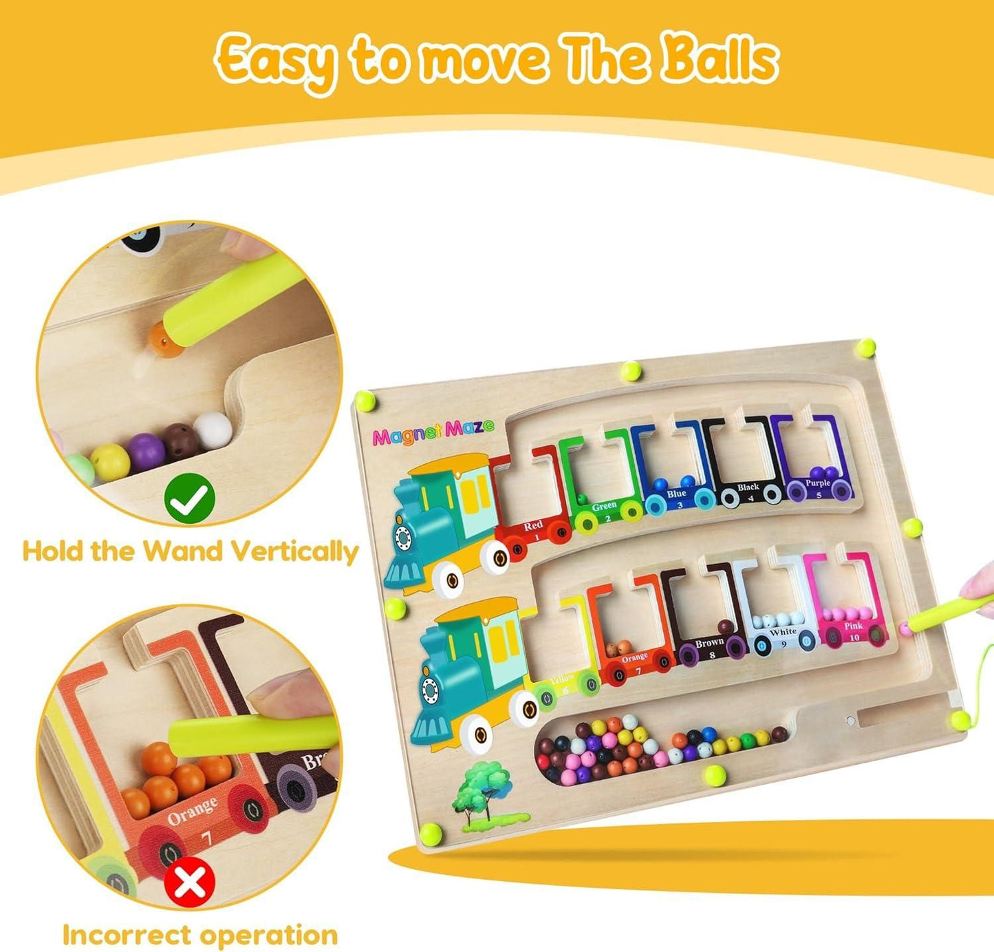 Magnetic Colour & Number Maze - Wooden Puzzle Game Board