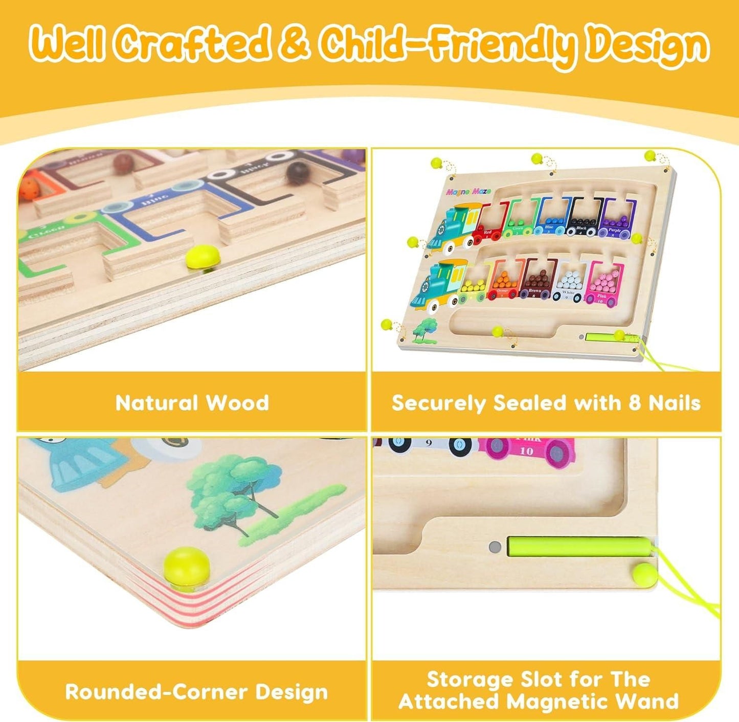 Magnetic Colour & Number Maze - Wooden Puzzle Game Board