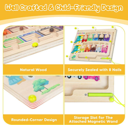 Magnetic Colour & Number Maze - Wooden Puzzle Game Board