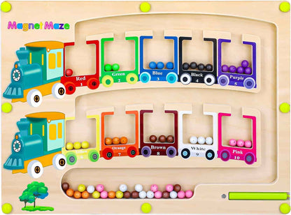 Magnetic Colour & Number Maze - Wooden Puzzle Game Board