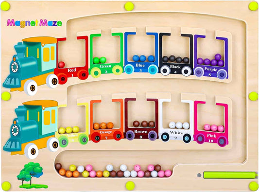 Magnetic Colour & Number Maze - Wooden Puzzle Game Board